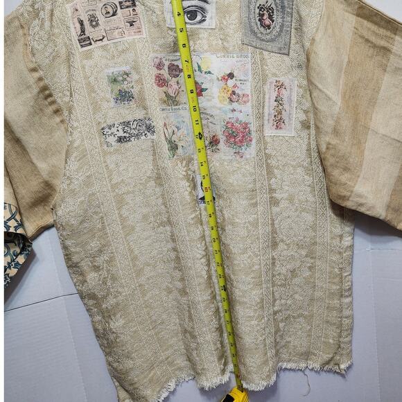 One-of-a-Kind Upcycled Linen Kimono – Handcrafted with Vintage Appliqué - Picture 10 of 13